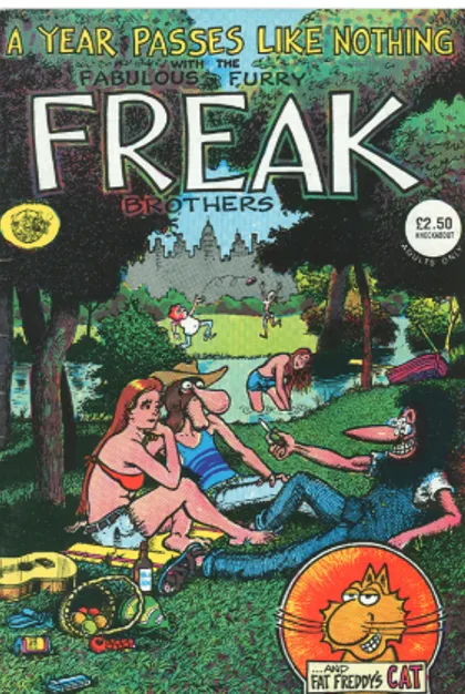 Figura 3 -  Gilbert Shelton. Capa de gibi: The Fabulous Furry Freak  Brothers. Knockabout Comics: Londres, 1972.