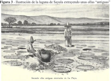Figura 3 - Ilustración de la laguna de Sayula extrayendo unas ollas “antiguas” 