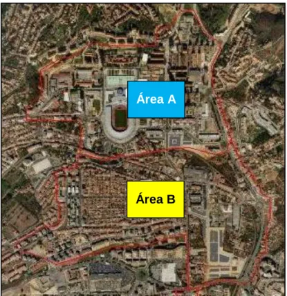 Figura 6 – Áreas selecionadas para o estudo (Adaptado de: http://www.bing.com/maps, 7/9/2012) 
