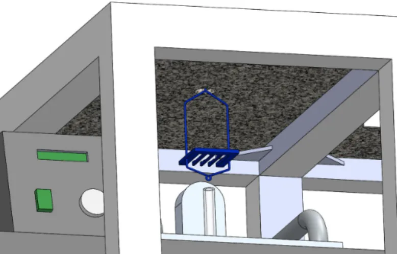 Figura 4.6: Modelação em SolidWorks® do suporte das massas padrão inserido no sis- sis-tema de pesagem hidrostática