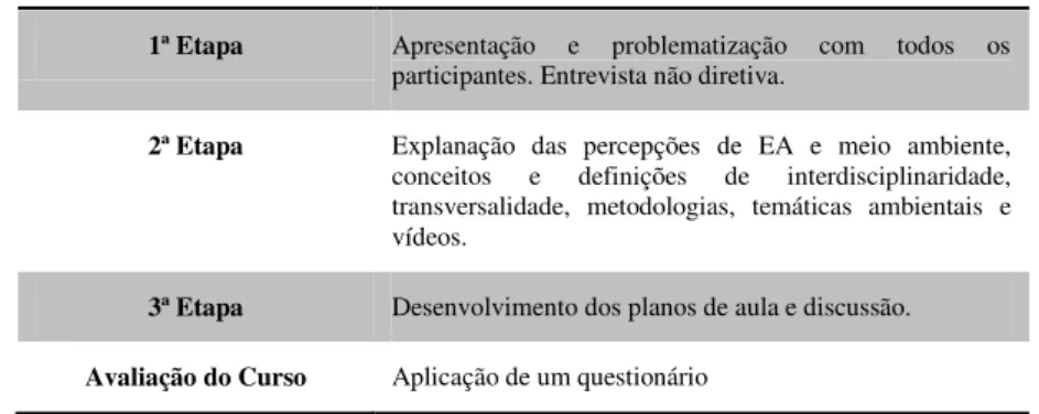 TABELA 1  –  Etapas do desenvolvimento do Curso de Formação 