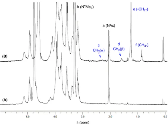 Figure 1.  1 H NMR spectra of unmodified TMC (A) and TMC-SA (B) (400 MHz, D 2 O:MeOD, DCl)