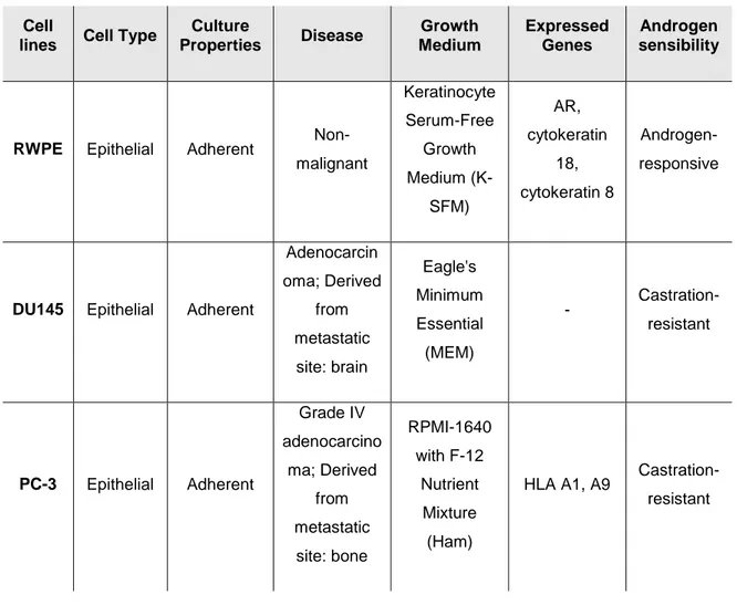 Table 3. Characterization of the different cell lines used in this study. 