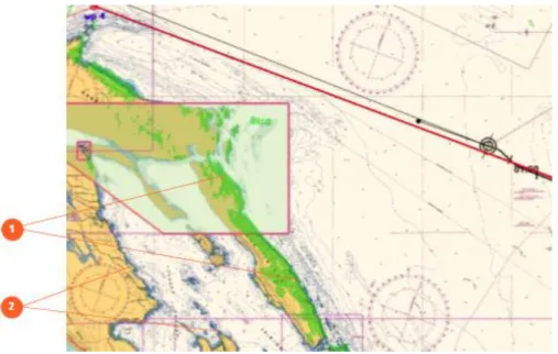 Figura 4 - Imagem do ECPINS com sobreposição de imagem radar  Fonte: (OSI Maritime Systems Ltd, 2013) 
