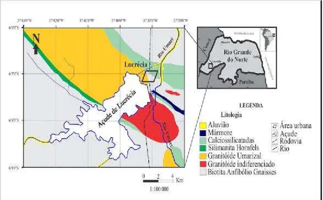 Figura  3.  Mapa Geológico simplificado da região de Lucrécia na micro-região de  Umarizal (RN)