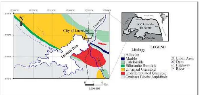 Figura 1. Mapa Geológico simplificado da região de Lucrécia na micro-região  Umarizal (RN)