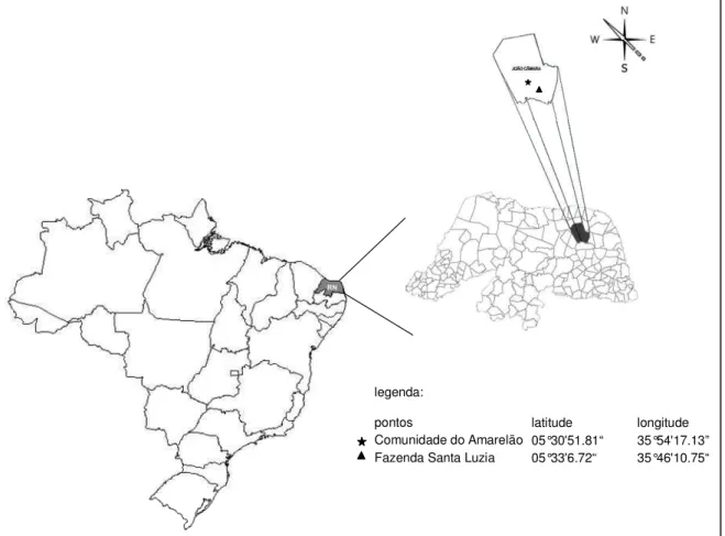Figura  6.  Localização  dos  pontos  de  exposição  das  mudas  de  T.  pallida  e  do  clone   