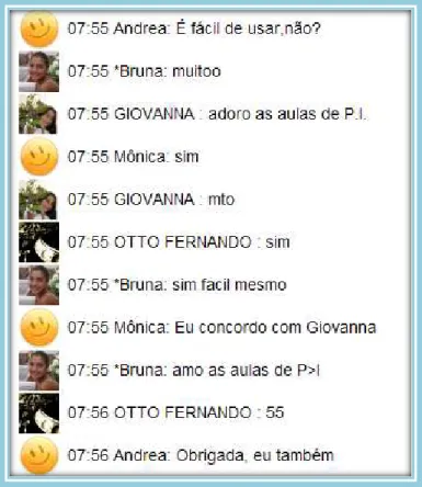 Figura 3  –  Tentativa do 1º bate-papo com os alunos (Projeto Piloto)  Os primeiros resultados registrados foram: 