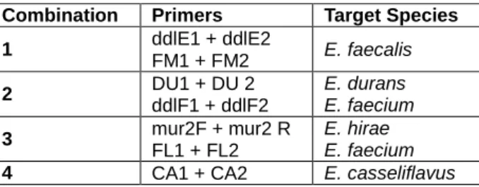 Table 4 - Multiplex-PCR combinations used for identification at species level. 