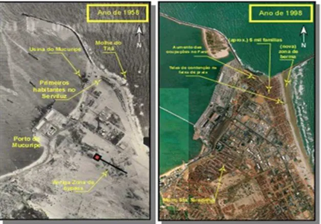 Figura 2: Fotos comparativas da ocupação da enseada do Mucuripe em Fortaleza  de 1958 a 1998