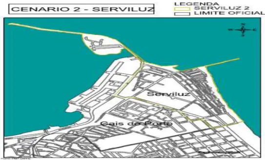 Figura  3:  Mapa  da  Comunidade  Serviluz  em  Fortaleza.  Essa  área  corresponde  a  ponta  de  mar  mais  avançada  no  litoral  da  cidade
