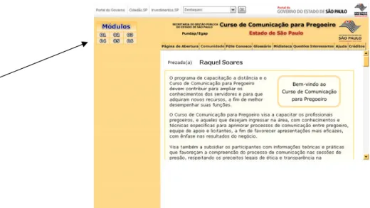 Figura 6 - Segunda página do Curso de Comunicação para Pregoeiro  Fonte: Fundap/Egap (2009)