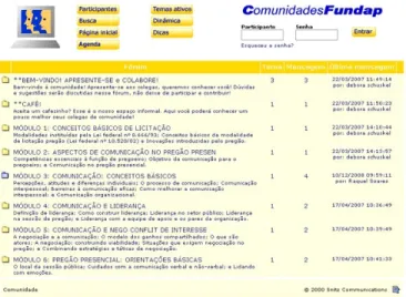 Figura 18 - Primeira página da Comunidade Virtual de Aprendizagem do Curso de Comunicação para Pregoeiro  Fonte: Fundap/Egap (2009) 