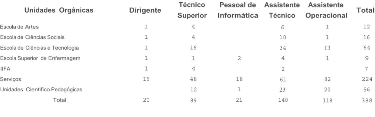 Tabela  nº  1- Pessoal não  docente  da Universidade  de Évora a 2013-12-31