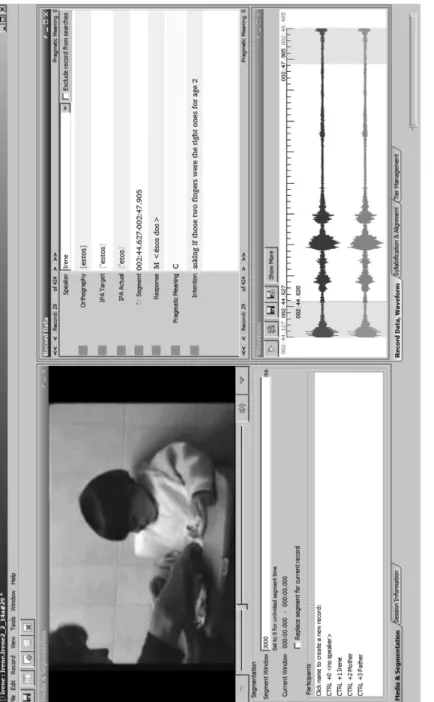 Fig. 1: Screenshot of the Phon program illustrating the labeling schema for the pragmatic analysis