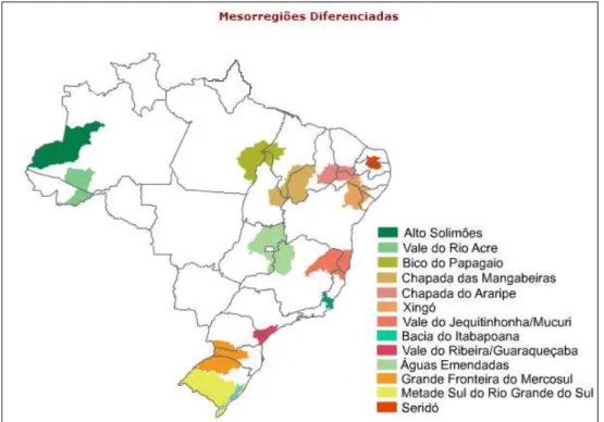 Figura 2  – Mapa de localização das Mesorregiões Diferenciadas do PROMESO  Fonte: WWW.integracao.gov.br, acesso em 09/02/2011 