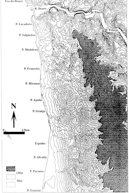 Fig. 1  -  Morfologia da plataforma litoral  (entre  a foz do rio LeÃ§ e  a  lagoa  de  Esmoriz)