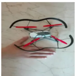 Figura 1 - Imagem de um drone com a mão de um aluno de 9 anos