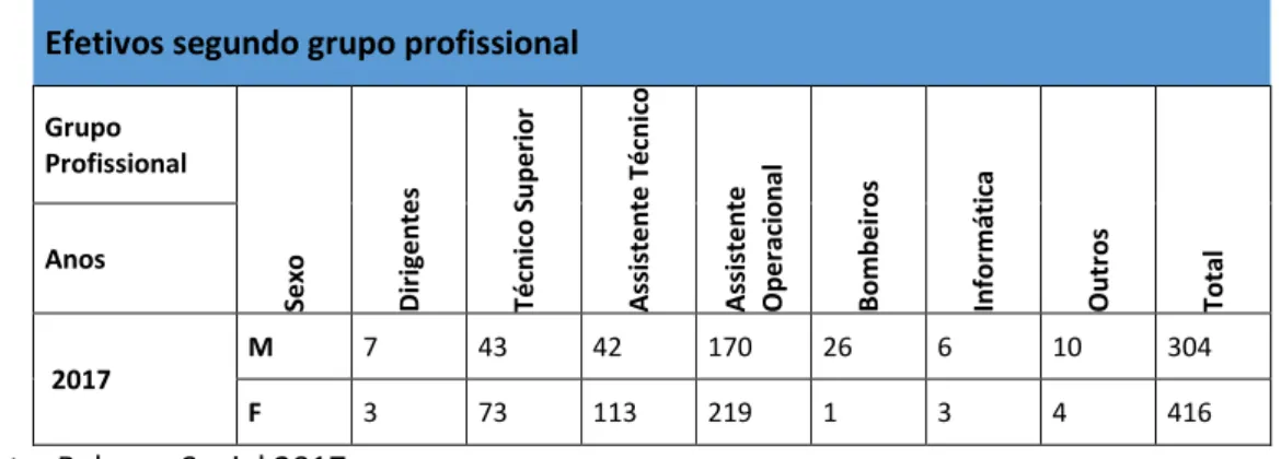 Tabela nº 1 – Número de efetivos segundo grupo professional 