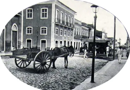 Ilustração  10:  Rua  Formosa.  Álbum  de  Vistas  do  Estado  do  Ceará,  1908. Na foto, é possível  ver a colocação dos combustores de forma  alternada em cada lado da rua