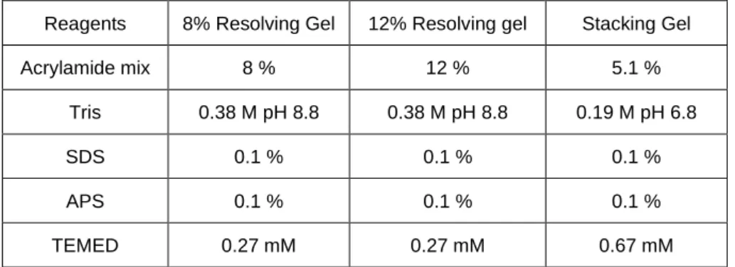 Table 2.4 Composition of polyacrymalide gel 