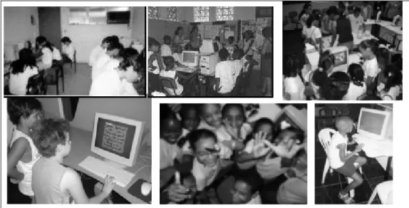 Figura 1: Fotos ilustrando as visitas em algumas escolas particulares e  públicas, e espaços não-formais (Expo-interativa-RJ, Dia D da dengue-BA, 