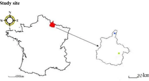 Figure  2  -  The  region  of  France  that  comprised  both  study  sites  and  their  respective  location 
