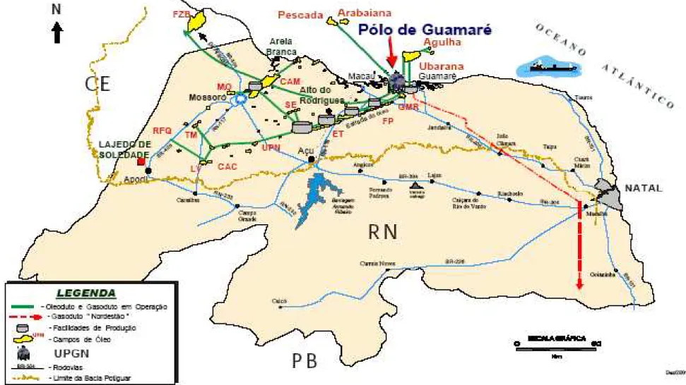 Figura 5: Localização geográfica dos principais objetos e sistemas de ações do petróleo no Rio Grande do Norte 