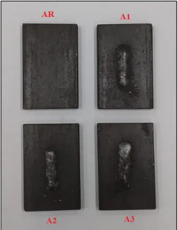 Figure 3 - Samples: AR – default sample; A1, A2 and A3 – welded samples 