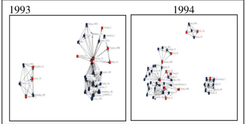 FIGURA 4 – Rede de colaborações dos pesquisadores do CPE/UFPel (1993-94). 