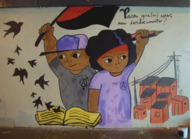 Figura 3 - Artelibertária. Mural Movimento Autônomo pela Educação – Escola Estadual Profª Silvana Evan- Evan-gelista, junho de 2014
