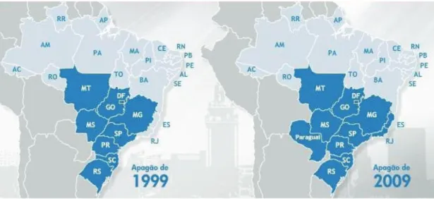 Figura 04 : Estados atingidos pelos apagões de 1999 e 2009. 