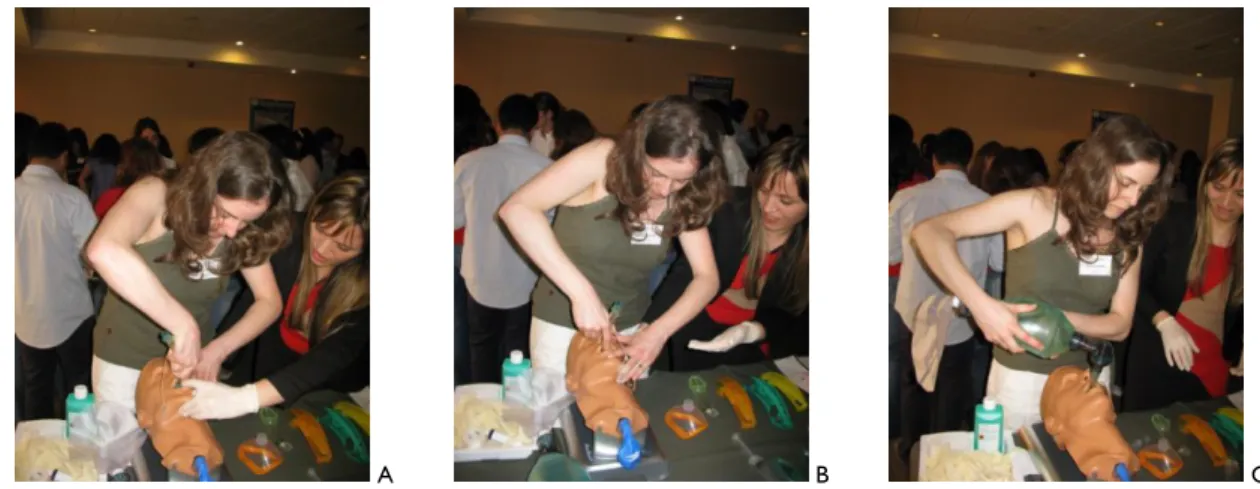 Fig. 8: A, B e C – Máscara Laríngea (Aula prática). 