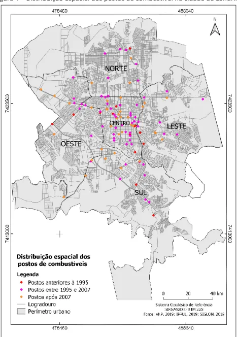 Figura 4 – Distribuição espacial dos postos de combustível na cidade de Londrina 