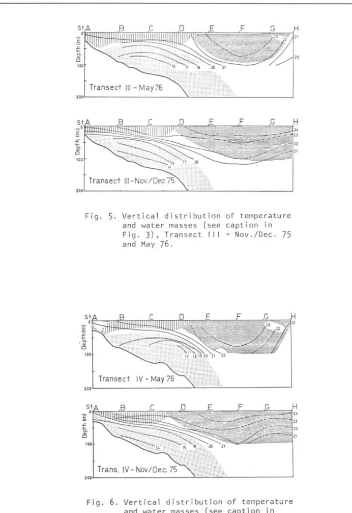 Fig.  5.  Vertical  distribution  of  temperature  and  water  masses  (see  caption  in  Fig
