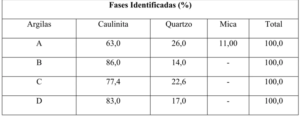 Tabela 4.2 - Análise racional das argilas estudadas. 