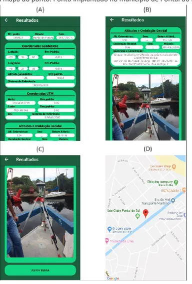 Figura 9 – Etapas da consulta de um vértice geodésico genérico no aplicativo com a  localização em mapa do ponto