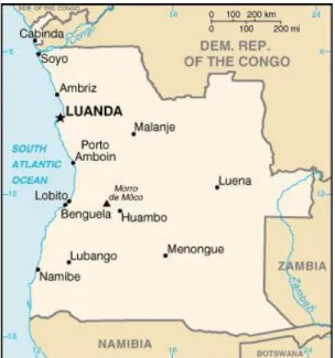 Figura 1: Mapa das principais cidades de Angola e os países limítrofes  Fonte: 