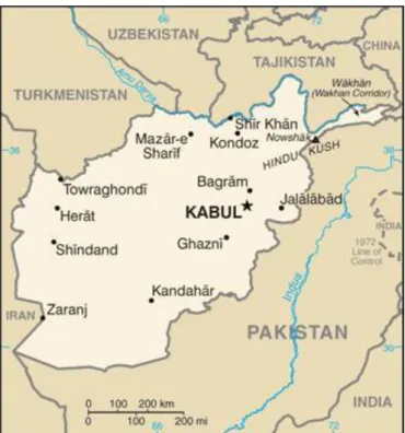 Figura 7: Mapa das principais cidades do Afeganistão e países limítrofes  Fonte. 