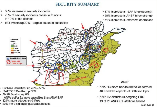 Figura 10: Mapa do Sumário da Segurança no Afeganistão  Fonte: OTAN, 2009, p.9 