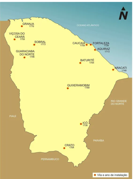 Figura 1: Primeira rede urbana do Ceará  – vilas do século XVIII 