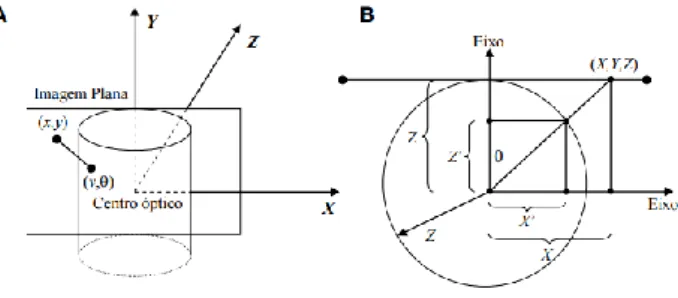 Figura 2 – Vistas. (a) Vista da imagem plana do cilindro. (b) Vista superior do Cilindro 