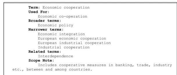 Figura 4: Extrato do tesaurus UKAT (termo Economic Cooperation) 