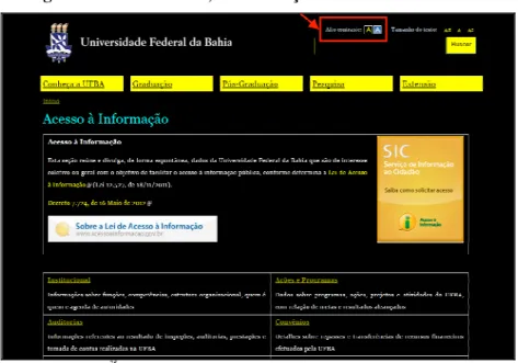 Figura 4 - Página do SIC da UFBA, com a função de alto contraste ativada 