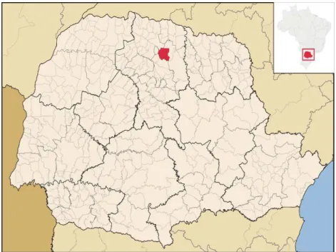 Figura 1  –  Mapa do Paraná destacando o município de Rolândia. 