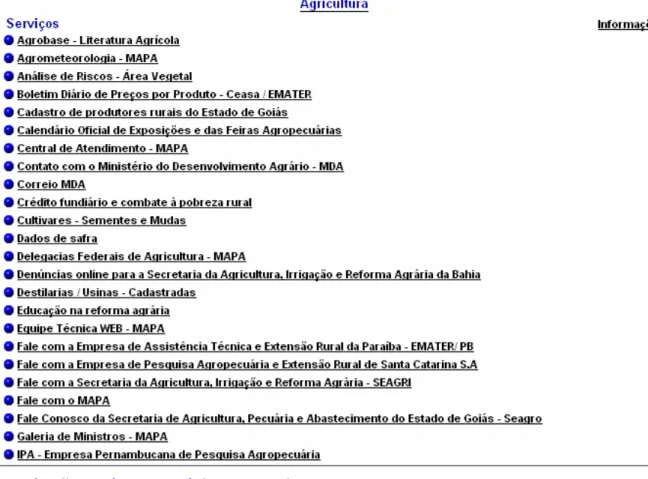 FIGURA 2 - Exemplo de navegação no Portal Rede Governo - Categoria  Agricultura/Informações 