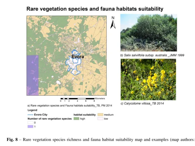Fig.  8 – Rare vegetation species richness and fauna habitat suitability  map and examples (map authors: 