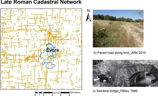 Fig. 4 – The Late Roman Empire Cadastral Network in Évora surroundings (map authors: Teresa Batista 