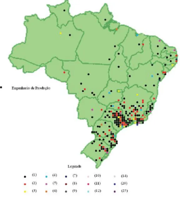 Figura 5 - Distribuição dos cursos de engenharia de produção no Brasil 