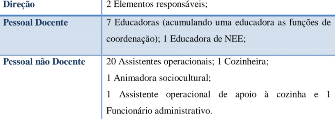 Tabela 1 - Recursos humanos da Instituição 